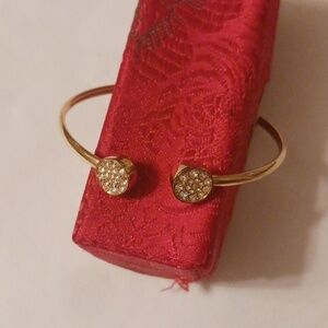 Fossil Signed Gold Toned Cuff Braclet Crystal Embellished Lightweight